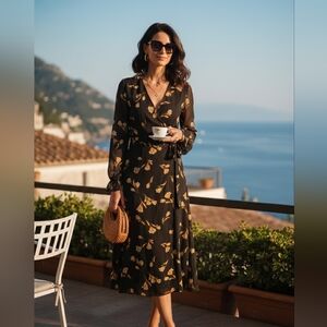 Dolce and Gabbana brown floral y2k vintage midi dress 44/L